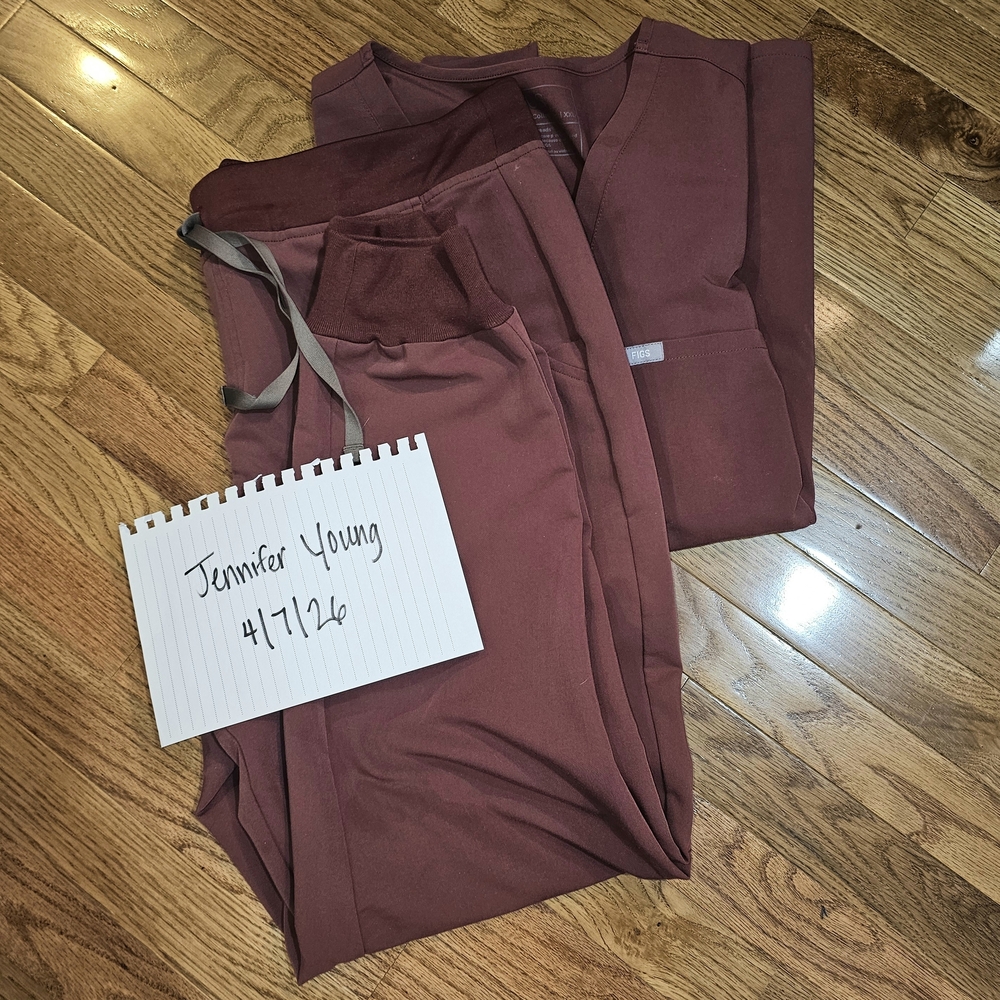 Maroon Scrub Set - V-Neck Top & Drawstring Pants
